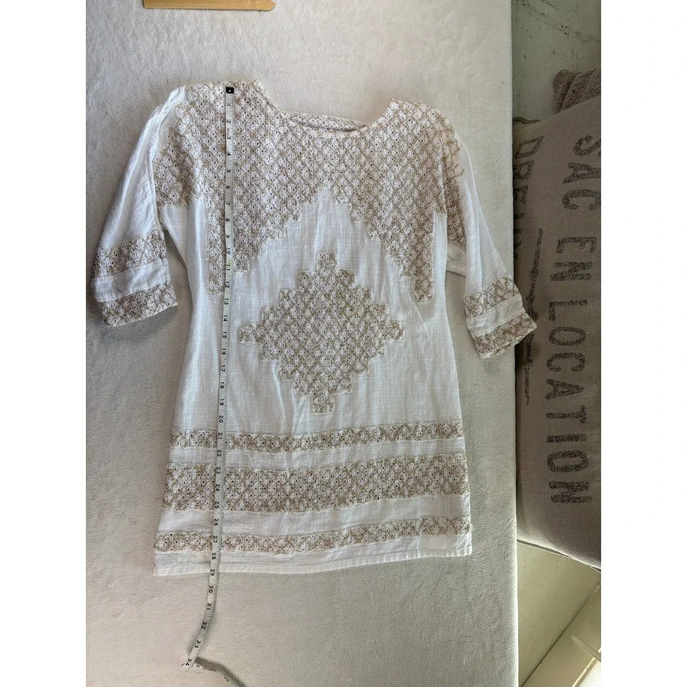 Free People White‎ Embroidered Boho Open-Back Tunic Top XS Cotton Peasant